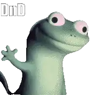a lizard with pink eyes and the word dnd written above it