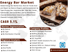 a flyer for the energy bar market with a picture of energy bars on a wooden cutting board