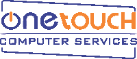 a logo for onetouch computer services in blue and orange letters