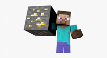 a minecraft character is carrying a block of gold