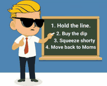 a cartoon of a man standing in front of a chalkboard with instructions on how to hold the line