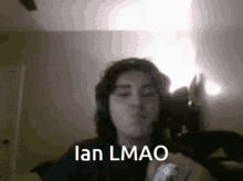 a person is blowing a kiss with the words lan lmao written on the bottom