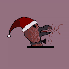 a pixel art drawing of a bird wearing a santa hat and a bow tie