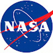 the nasa logo is a blue circle with a red stripe across it .