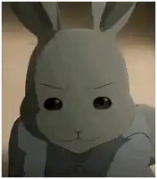 a close up of a cartoon rabbit with a serious look on its face