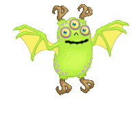 a green monster with horns and wings is standing on a white surface