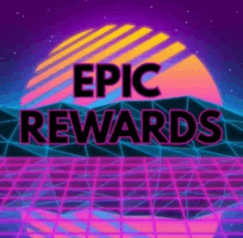 a neon sign that says `` epic rewards '' on a purple background .