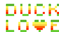 duck love is written in green red and yellow pixels