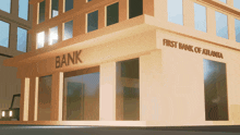 a building with the word bank on the front