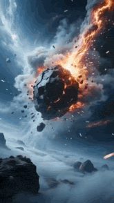 an artist 's rendering of an asteroid coming down from the sky