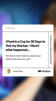 a screenshot of a medium article about peeing in a cup