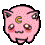 a pixel art drawing of a pink piggy bank with a smiley face on it .