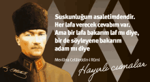 a poster with a picture of a man and a quote from mevlana celaleddin-i-rumi