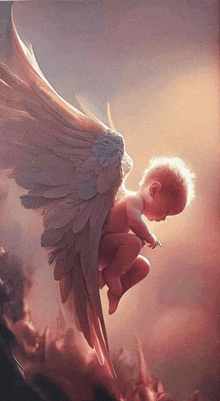 a painting of a baby with angel wings