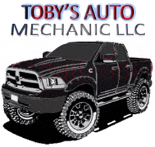 a logo for toby 's auto mechanic llc shows a truck