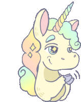 a cartoon drawing of a unicorn with a colorful mane