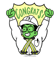 a cartoon of a man holding up a congratulations sign