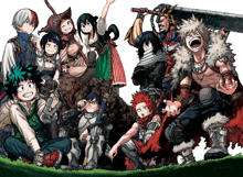 a group of anime characters are posing for a photo