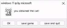 a window that says windows 11 rp by microsoft with a cat on it