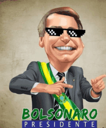 a cartoon of bolsonaro presidente wearing sunglasses and a sash