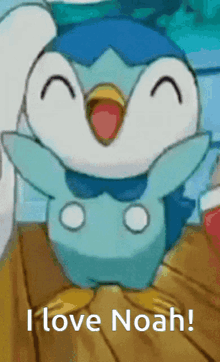a picture of a penguin that says i love noah on it