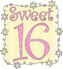a sign that says sweet 16 on it with flowers around it