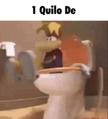 a cartoon character is sitting on a toilet with the words 1 quilo de above it