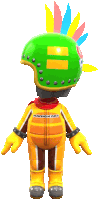 a mario kart character wearing a green helmet and a yellow outfit