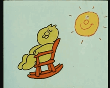 a cartoon character is laying in a rocking chair