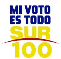 a blue and yellow sign says mi voto es todo sur 100