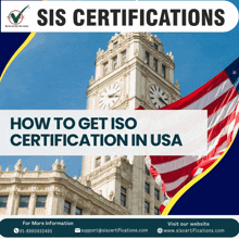 a poster for sis certifications shows a clock tower and an american flag