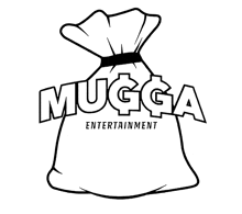 a black and white drawing of a bag that says mugga entertainment