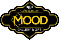 a black and gold logo for mood gallery & gift