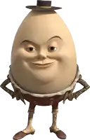 a cartoon egg wearing a top hat and pants stands with his hands on his hips