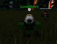 a video game character is standing in a field with the name zombified v on it