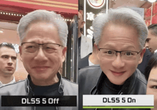 a man 's face is shown with dlss 5 off and dlss 5 on displayed