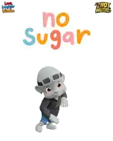 a cartoon character stands in front of the words no sugar