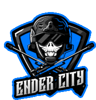 a logo for ender city has a skull and crossbones