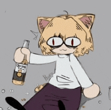 a drawing of a cat holding a bottle of corona beer .