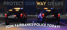 an advertisement for fairbanks police asking people to join them