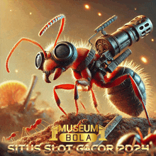 an advertisement for situs slot gacor shows an ant with a gun