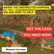 an advertisement for mississippi title loans shows a destroyed house