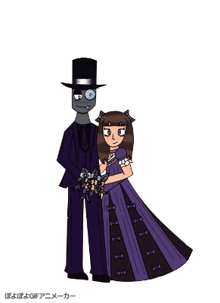 a cartoon of a man in a top hat and a woman in a dress