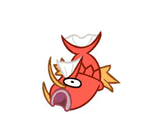 a cartoon drawing of a red fish with a big mouth