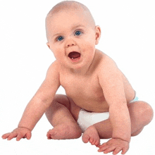 a baby in a diaper is crawling on the floor