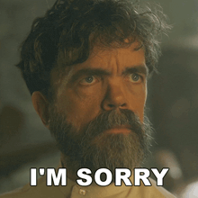 a man with a beard has the words i 'm sorry on his face