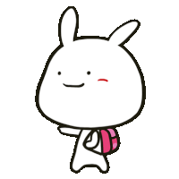 a cartoon rabbit is holding a pink bag and making a funny face