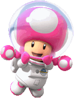 a pink and white cartoon character is wearing a space suit and helmet