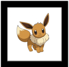 a picture of eevee from pokemon in a black frame on a white background