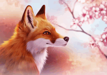 a painting of a fox with a tree in the background